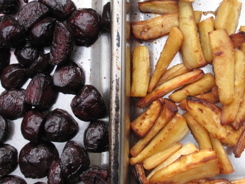 Roasted parsnips and beetroot