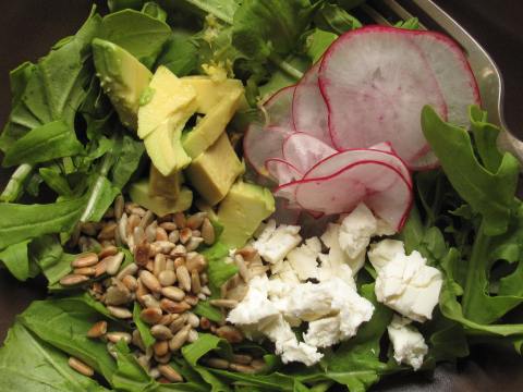 Radish, avocado and rocket salad